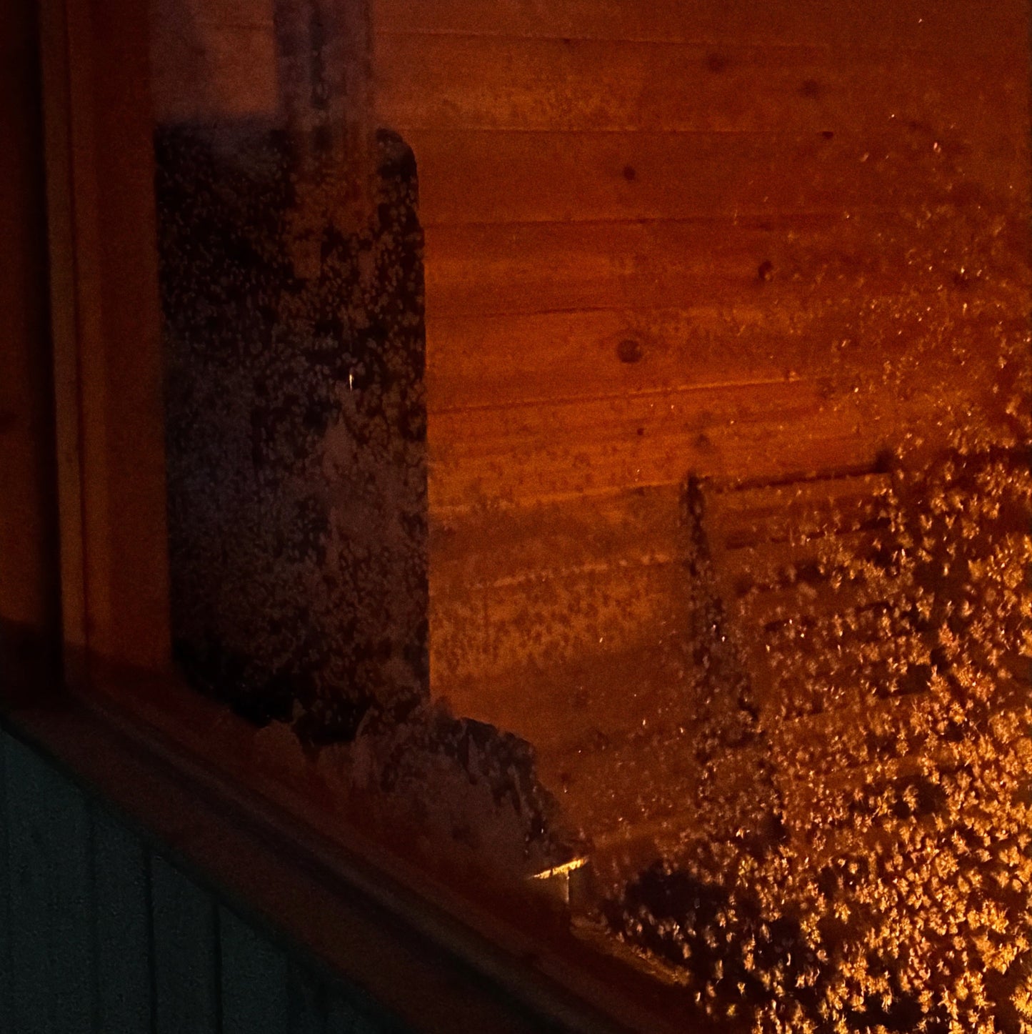 winter frost sauna window in Alberta