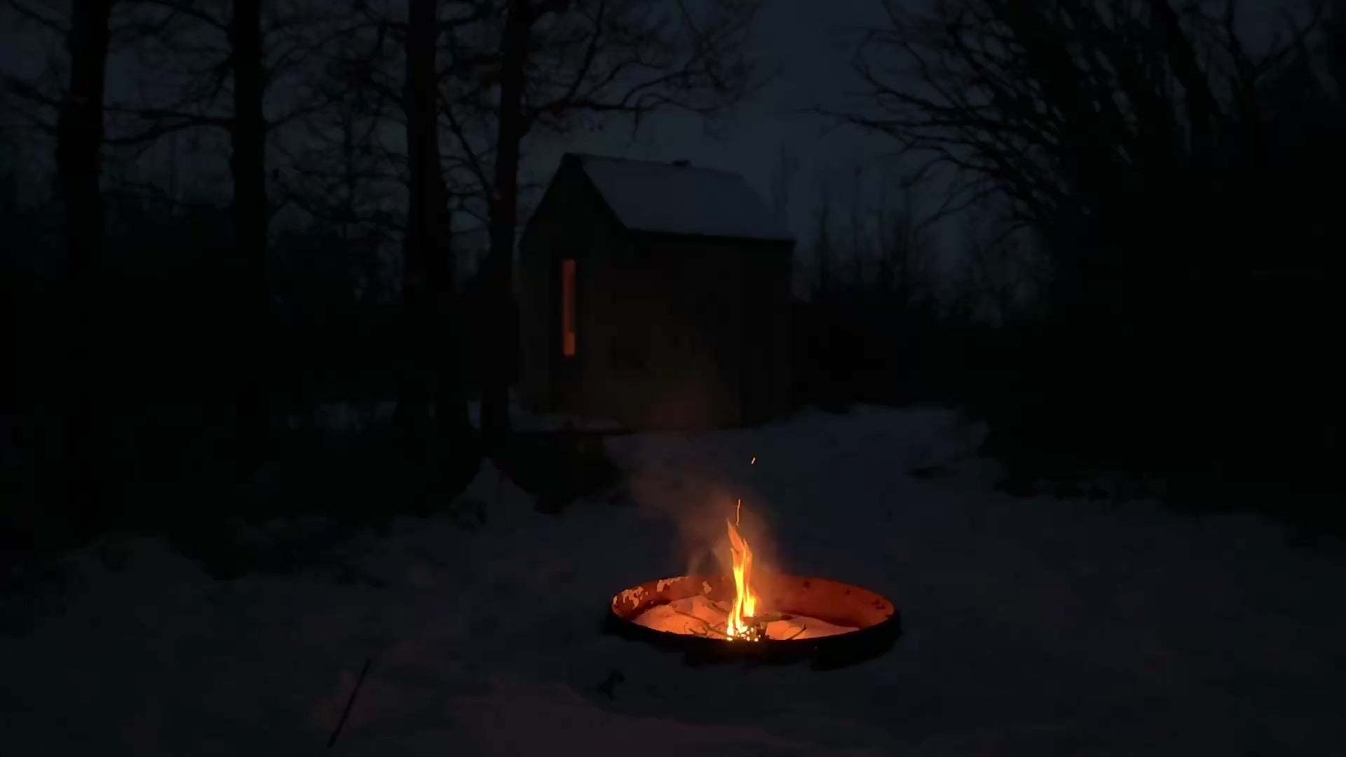 Load video: a fire crackling near the sauna on a cozy winter evening